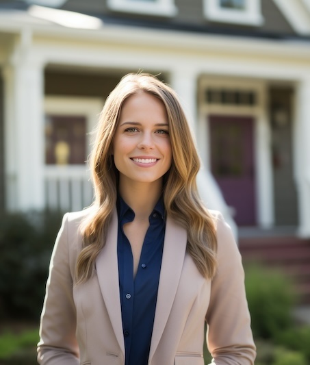 vecteezy ai generado hembra real inmuebles agente en frente de casa 35719701 copy